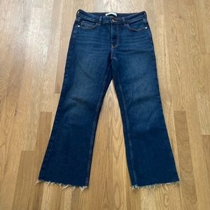 Zara Women’s Blue Dark Wash Denim Distressed Preppy Straight Leg Jeans